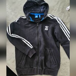 adidas Black Zip-Up Sweater with White Stripes